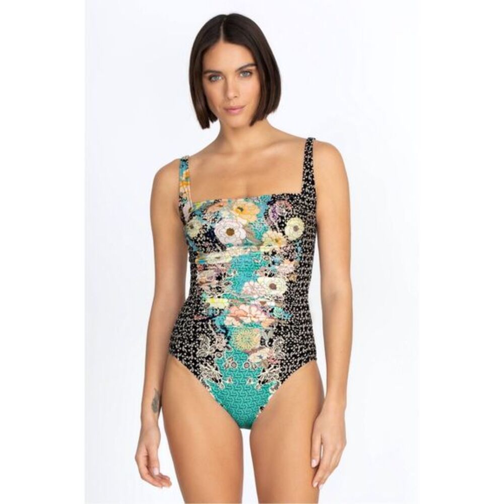 Johnny Was Mila Floral Ruched One-Piece Swimsuit Small $188